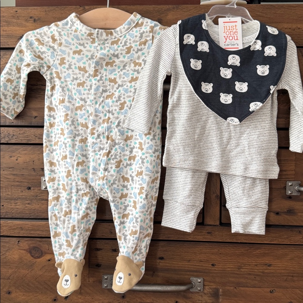 NWT Carter's Baby Boy 4-Piece Bear Sleep & Play Take Home Bundle - 3M